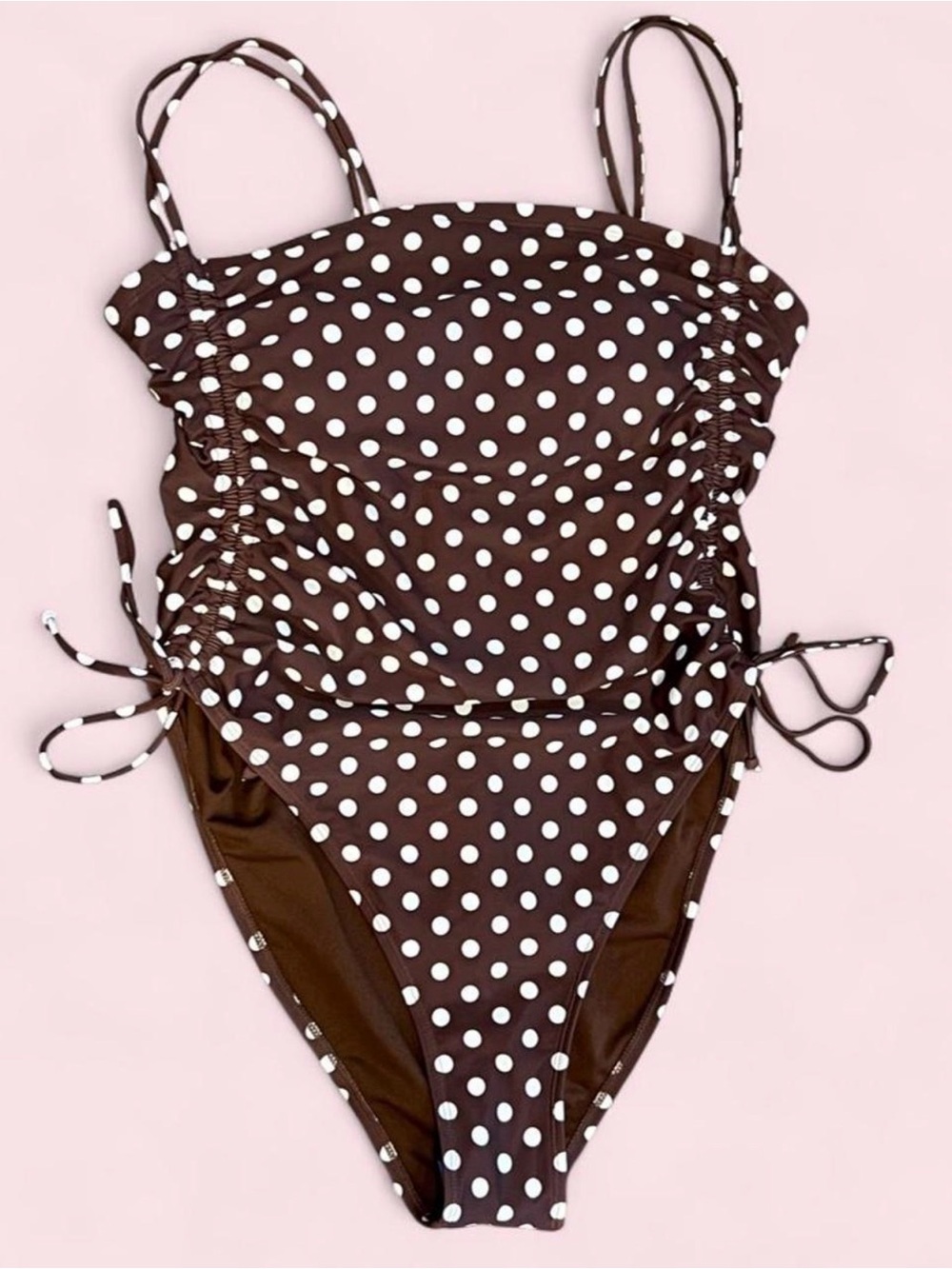 NWT Wild Fable Brown Polka Dot Extra High Leg Cheeky Swimsuit L⁠